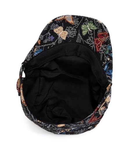 Cotton Newsboy Cap,Breathable Ivy Gatsby Cabbie Beret Hat for Men's Women Driving Hunting Golf - color: Butterfly Black