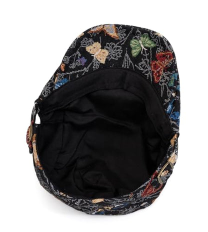 Cotton Newsboy Cap,Breathable Ivy Gatsby Cabbie Beret Hat for Men's Women Driving Hunting Golf - color: Butterfly Black
