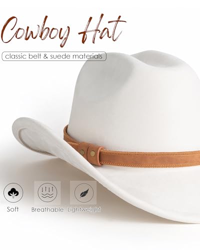 Western Cowboy Hat for Men Wide Brim Suede Cattleman Cowgril Hats - color: Khaki Belt /Light Beige