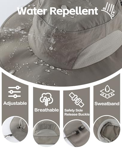 Home Prefer UPF50+ Mens Sun Hat Wide Brim Fishing Hat for Men UV Protection Womens Beach Bucket Hat for Golf Hiking Gardening - color: Cool Grey