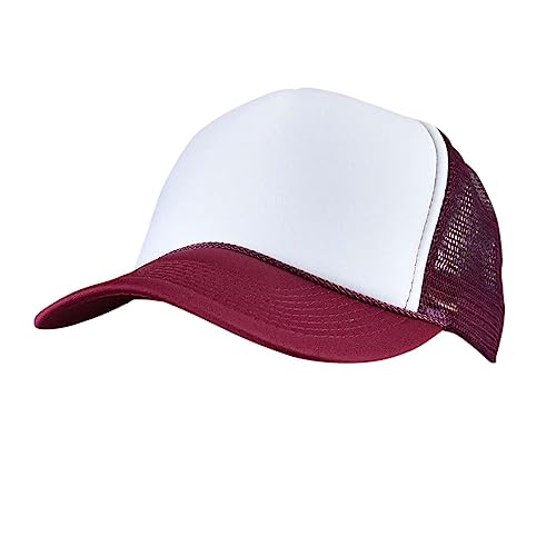 NYFASHION101 Plain Mesh Trucker Hat - Breathable 6-Panel Daily Snapback Cap, Customizable Ideal for DIY Embroidery & Patches - color: Maroon/White