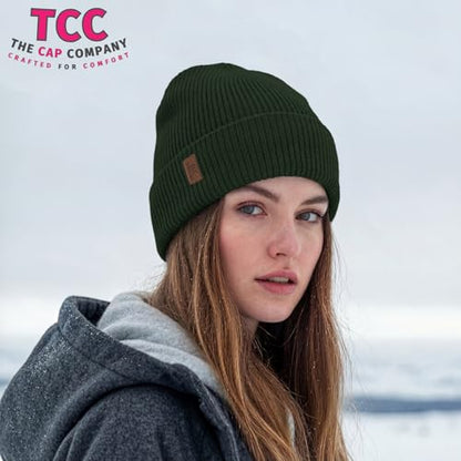 Beanie Fleece Lined Soft for Men Women | Winter Hats Warm Double Layered Stylish Knited Cuffed Plain Beanie Skull Cap | - color: A03- Army Green