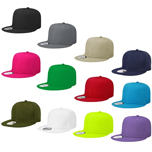 Falari Wholesale 12 Pack Snapback Hat Cap Hip Hop Style Flat Bill Blank Solid Color Adjustable Size - color: 12-pack Assorted #4