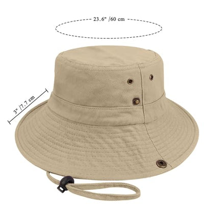 Unisex Cotton Boonie Hat Summer Fishing Bucket Hat Sun Hat with String - color: Solid Khaki