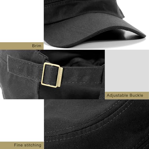 Cadet Army Cap Military Style Hats Flat Top Cap Baseball Hat for Men Women - color: Black