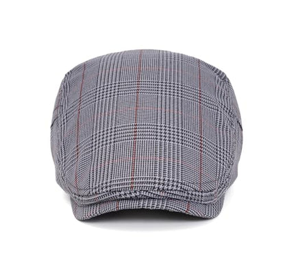 Cotton Newsboy Cap,Breathable Ivy Gatsby Cabbie Beret Hat for Men's Women Driving Hunting Golf - color: Checkered Light Grey