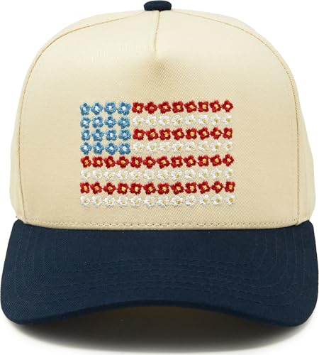 Funky Junque Adult Trucker Snapback Hat 2-Tone Baseball Cap - color: American Flag - Navy/Beige