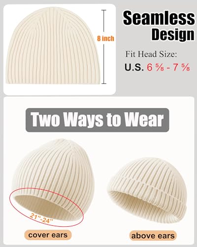 ROYBENS Wool Beanie for Men Women, Seamless Knit Warm Winter Hat Skull Caps - color: 1pcs-beige