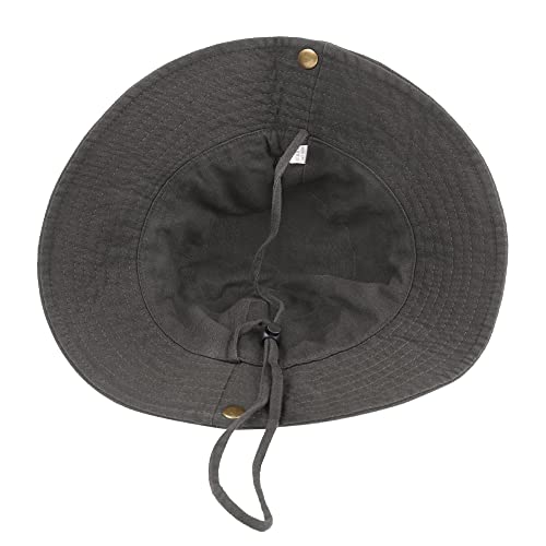 Unisex Cotton Boonie Hat Summer Fishing Bucket Hat Sun Hat with String - color: Solid Dark Grey