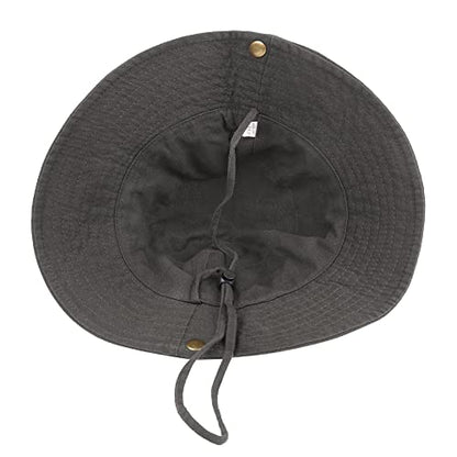 Unisex Cotton Boonie Hat Summer Fishing Bucket Hat Sun Hat with String - color: Solid Dark Grey