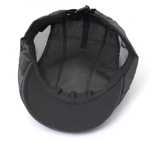 Mesh Cap Breathable Summer Newsboy Hat Adjustable Beret Ivy Cap Irish Cabbie Driving Fishing Hats - color: Dark Gray