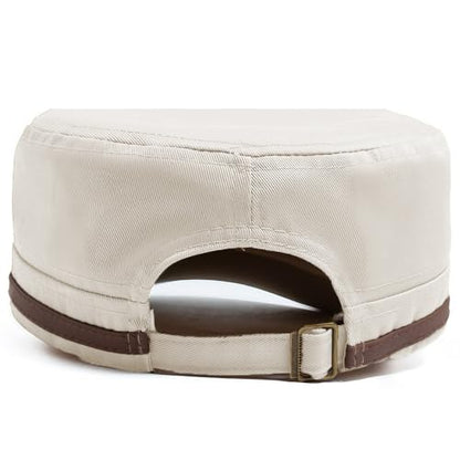 Cadet Army Cap for Men Women Military Adjustable Unisex Flat Top Hat - color: White