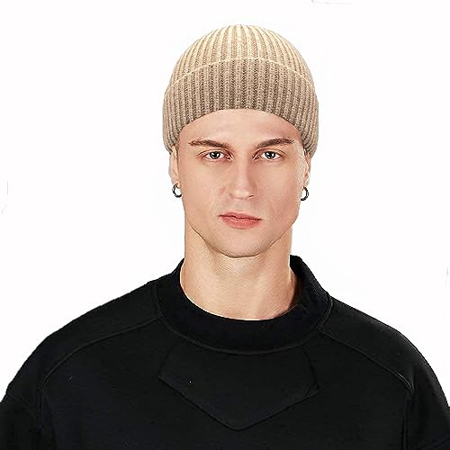 ROYBENS Swag Wool Knit Cuff Short Fisherman Beanie for Men Women Winter Hat - color: 1pcs-apricot-thick Double Layer