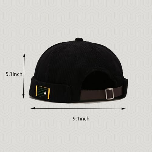 Mens Docker Cap Brimless Skullcap Sailor Cap Rolled Cuff Retro Beanie Hat - color: Corduroy Black