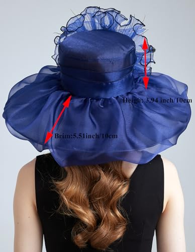 Women Organza Derby Hat Fascinator Tea Party Wedding Church Derby Hat Fascinator Hats Dual-use - color: 02d Navy Blue