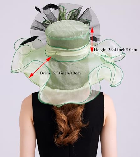Women Organza Derby Hat Fascinator Tea Party Wedding Church Derby Hat Fascinator Hats Dual-use - color: 02b Light Green