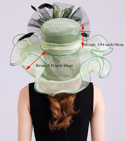 Women Organza Derby Hat Fascinator Tea Party Wedding Church Derby Hat Fascinator Hats Dual-use - color: 02b Light Green
