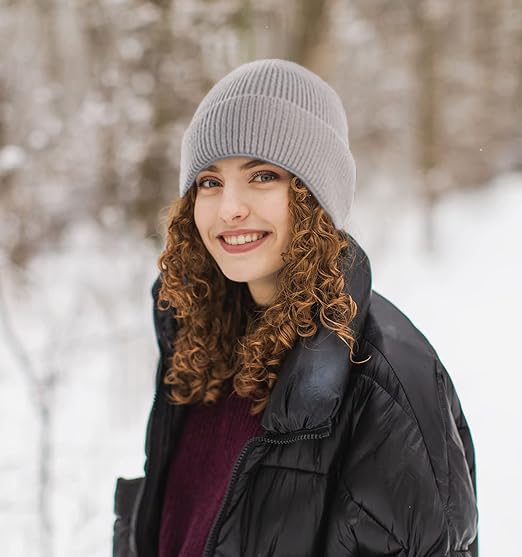 Beanie for Men Women Cuffed Thick Knitted Skull Cap Unisex Winter Hat - color: Grey