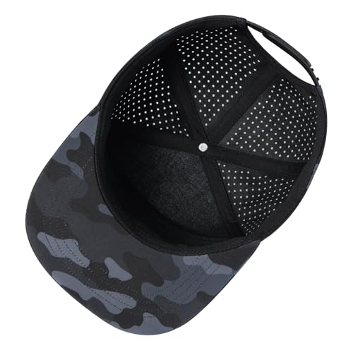 FEINION Men Laser Mesh Flat Brim Snapback Baseball Cap - color: Grey Camouflage