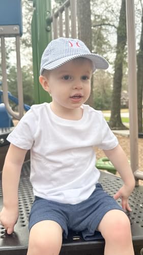 Wee Ones Boys' and Girls' Baseball Caps, Spring and Summer Ready, Stylish and Breathable Kids Hat - color: Blue Seersucker Baseball, style: Toddlers