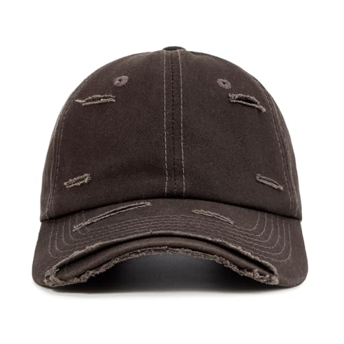 Distressed Washed Cotton Baseball Cap Adjustable Dad Hat for Men Women - color: Coffee