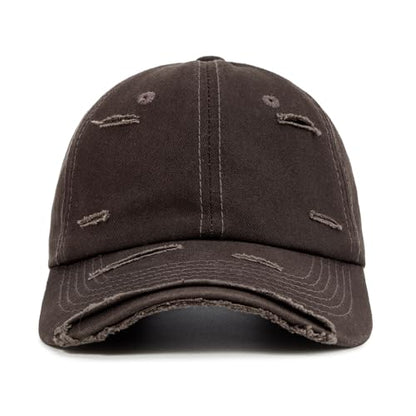 Distressed Washed Cotton Baseball Cap Adjustable Dad Hat for Men Women - color: Coffee