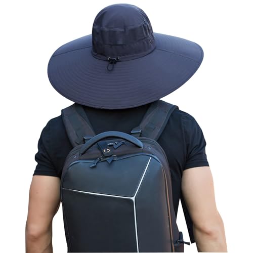 HUAMULAN Men Wide Brim Sun Hat Summer Outdoor Women Bucket Fishing Hats - color: Navy