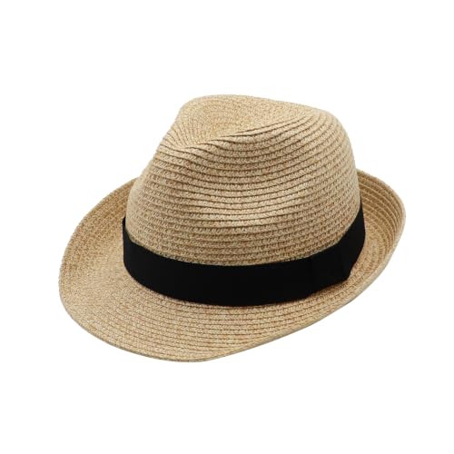 Straw Fedora Hat Panama Hats Mens Beach Hat Derby Hat Packable Trilby - color: Natural, size: Medium