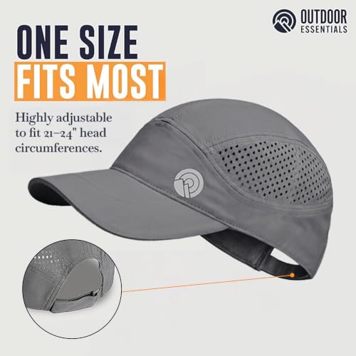 OutdoorEssentials Running Hat - Breathable Running Hats for Women & Men - Jogging Exercise Hiking Cap - Trail Baseball Tennis - color: Gray