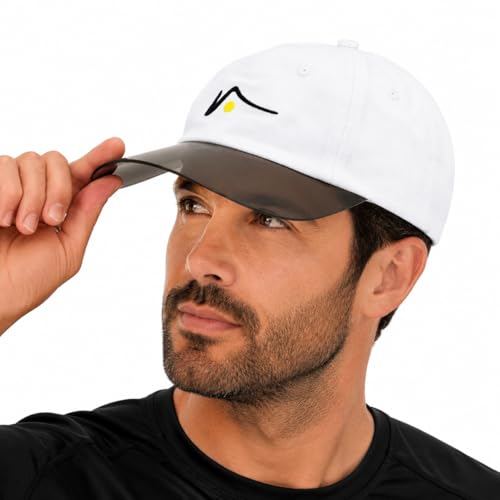 VISTO Unstructured Sports Hat with Transparent Brim – No-Glare UV Protection – 100% Chino Cotton – Hook and Loop Strap - color: White