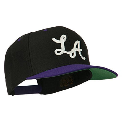 e4Hats.com LA Embroidered Snapback Cap - color: Black Purple