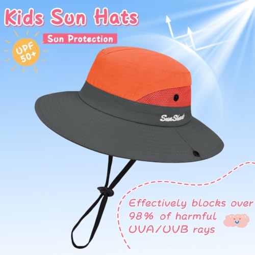 ZOORON Kids Girls Ponytail Sun Hat UPF 50+ Breathable Mesh Water-Resistant - color: Two-tone Orange