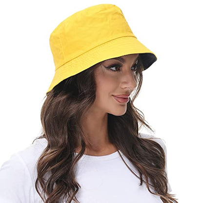 Women Reversible Bucket Hat, Summer Sun Hat for Women - color: Black- Yellow