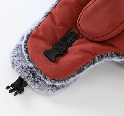 Connectyle Men's Trapper Hat with Faux Fur Linning Eskimo Windproof Winter Warm Hats Ushanka Hunting Hat - color: Reddish Brown