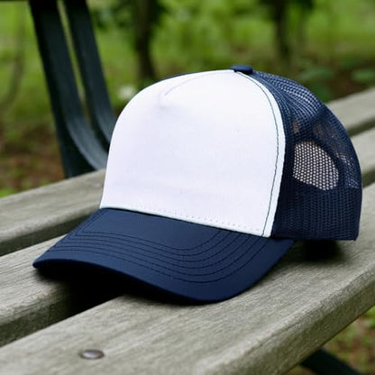 Falari 5-Panel Mesh Baseball Cap, Trucker Hat, Structured Plain Design, Cotton, Adjustable Size - color: 1pk Navy