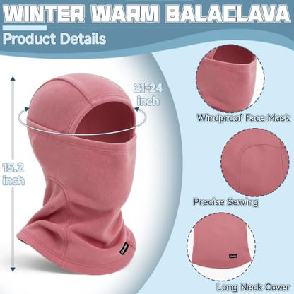 Balaclava Ski Mask for Men Women, Warm Fleece Face Mask Full Cover for Cold Weather Skiing Cycling, Ponytail Friendly - color: Dark Pink