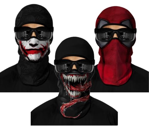 3D Balaclava Ski Mask Outdoor Headwear Mask Ghosts Skull Mask Men Women for Halloween Motorcycle Cycling Full Face Mask - color: Pattern 7 (3pcs)