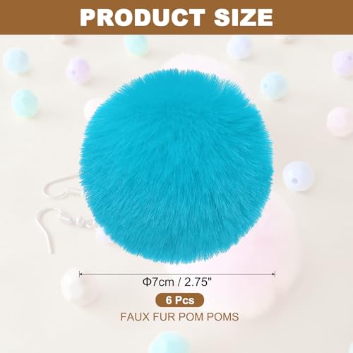 PATIKIL Faux Fur Pom Poms for Hats, 6 Pcs Fluffy Soft Fur Poms Balls with Elastic Loop for Keychain Knitting Hats DIY Scarves Gloves Bag Christmas, Lake Blue - color: Lake Blue