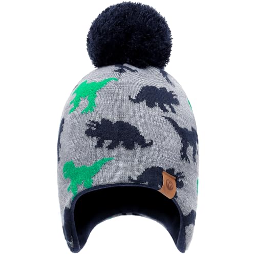 Duoyeree Kids Beanie Dinosaur Pom Pom Knit Winter Hat Fleece Lined for 1-7T - color: Dinosaur, size: 2-4T