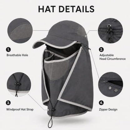 HUAMULAN Women Wide Brim Sun Hat Ponytail UV Protection Visor Fishing Cap - color: Dark Gray With Foldable Visor