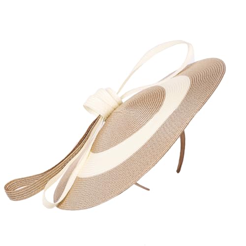 Women’s Elegant Woven Disc Fascinator Hat for Weddings and Race Day ﻿ - color: Khaki/Beige