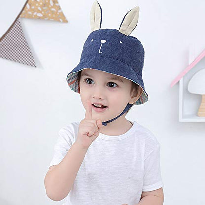 Kids Toddler Baby Boy Sun Hat Summer Bucket Hats with UPF 50+ UV Sun Protective - color: Rabbit Ears/Grey, size: 12-24 Months