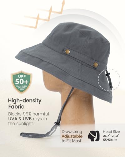 Sun Hats for Women, Wide Brim Beach Hat, Linen Cotton, UPF 50+, Breathable Packable, Gardening Hiking Travel - color: Dark Grey