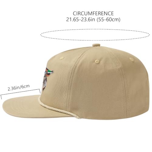 BASSDASH Embroidered Soft Top Flat Brim Duck Hat Snapback Cap for Hunting, Fishing, and Outdoor Activities - color: Khaki/Mallard