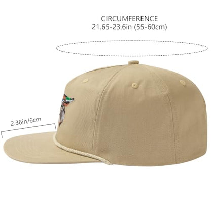 BASSDASH Embroidered Soft Top Flat Brim Duck Hat Snapback Cap for Hunting, Fishing, and Outdoor Activities - color: Khaki/Mallard