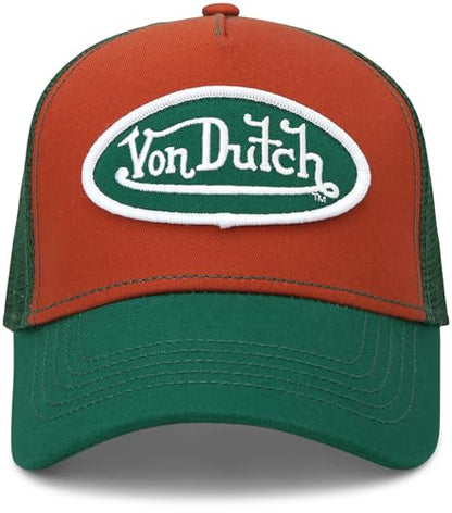 Von Dutch Unisex Trucker Hat, Colorblock, Mesh Back, Curved Bill, Snapback - color: Claystone Red