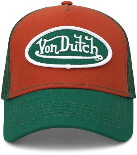 Von Dutch Unisex Trucker Hat, Colorblock, Mesh Back, Curved Bill, Snapback - color: Claystone Red