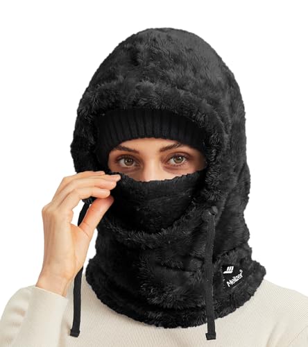 Ski Mask Balaclava Wind-Resistant Winter Face Mask for Women/Men Adjustable Warm Hood Cover Hat Cap Scarf - color: Black