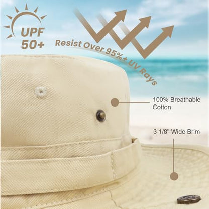 Bucket Hat UV Protection Sun Hat, Boonie Fishing Safari Hats for Outdoors - color: Beige