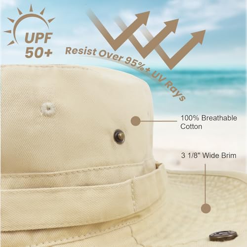Bucket Hat UV Protection Sun Hat, Boonie Fishing Safari Hats for Outdoors - color: Beige